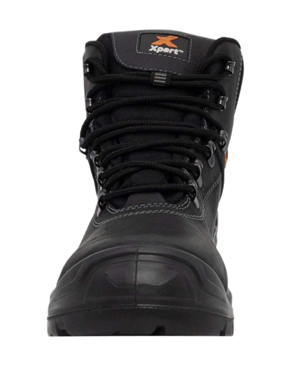 Black Coloured Xpert Mens Typhoon Waterproof Safety Boots on White Background
