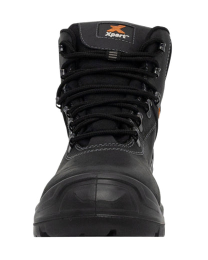 Black Coloured Xpert Mens Typhoon Waterproof Safety Boots on White Background
