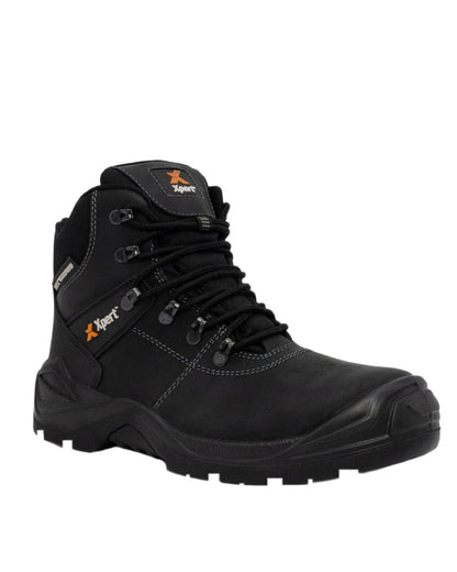 Black Coloured Xpert Mens Typhoon Waterproof Safety Boots on White Background
