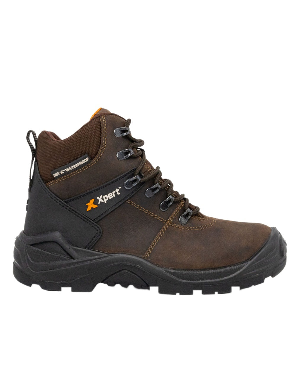 Brown Coloured Xpert Mens Typhoon Waterproof Safety Boots on White Background
