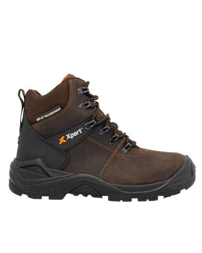 Brown Coloured Xpert Mens Typhoon Waterproof Safety Boots on White Background
