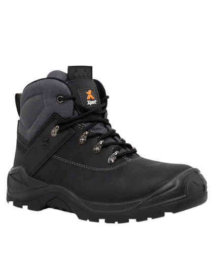 Black Coloured Xpert Mens Warrior Safety Laced Boots on White Background
