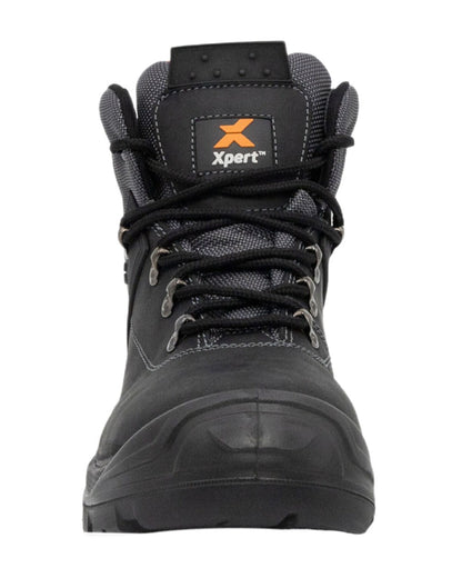 Black Coloured Xpert Mens Warrior Safety Laced Boots on White Background
