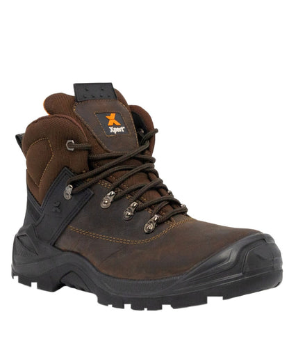 Brown Coloured Xpert Mens Warrior Safety Laced Boots on White Background
