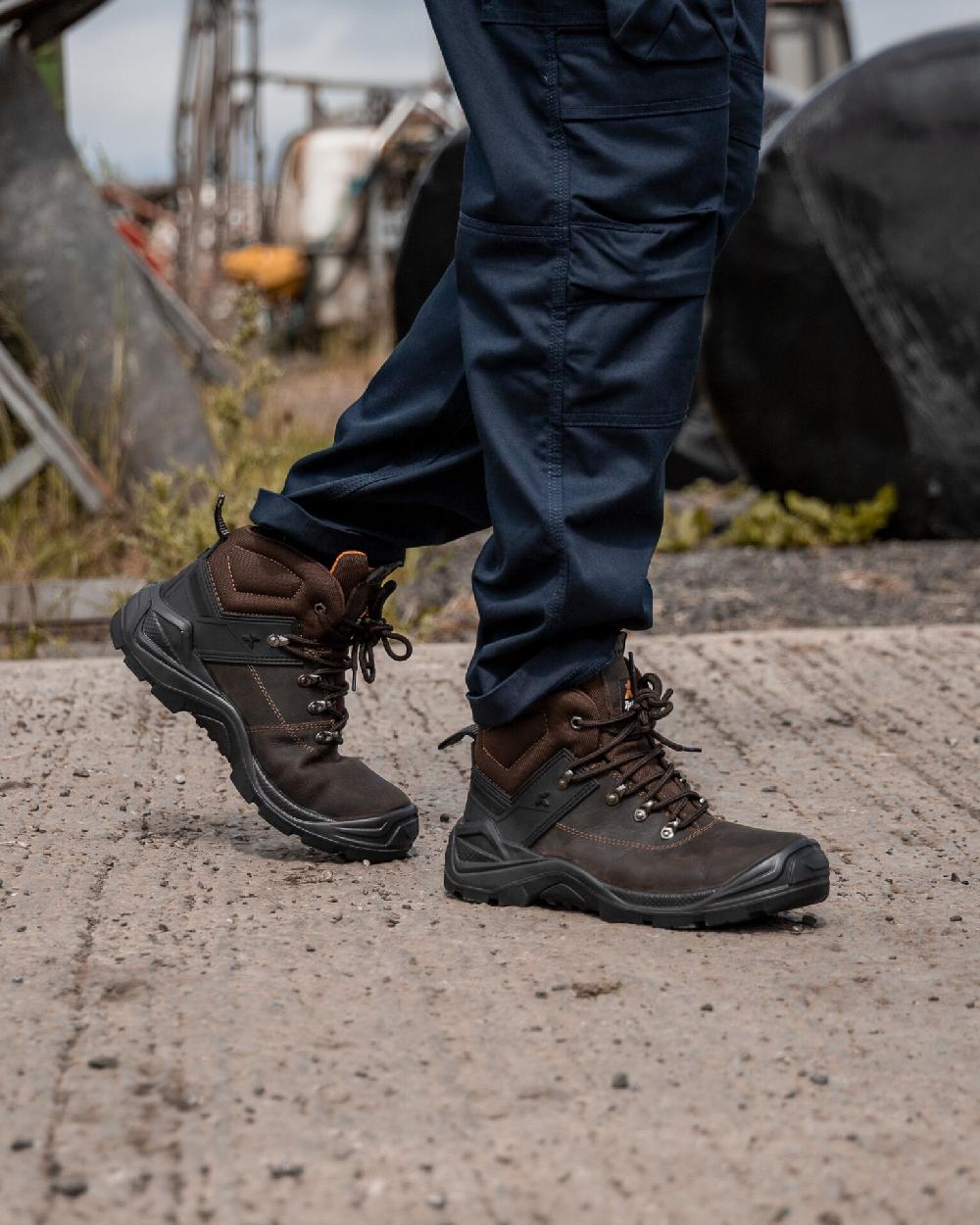 Brown Coloured Xpert Mens Warrior Safety Laced Boots on Outdoor Background

