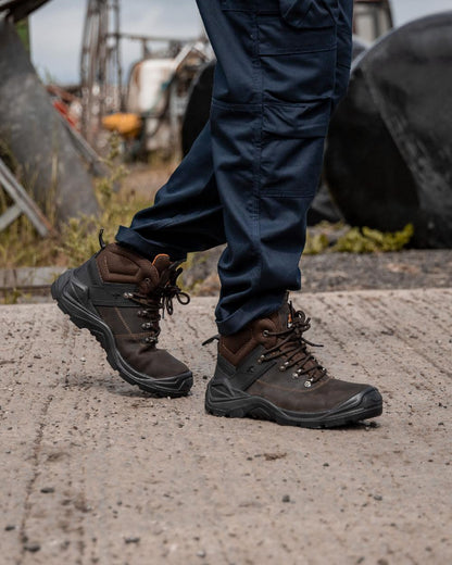 Brown Coloured Xpert Mens Warrior Safety Laced Boots on Outdoor Background
