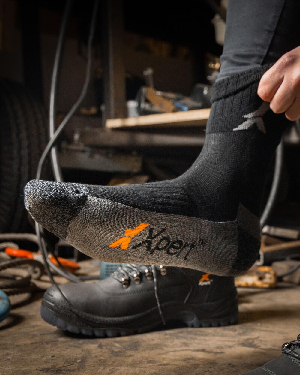 Black Coloured Xpert Pro Active Work Socks 3 Pack on Indoor Background
