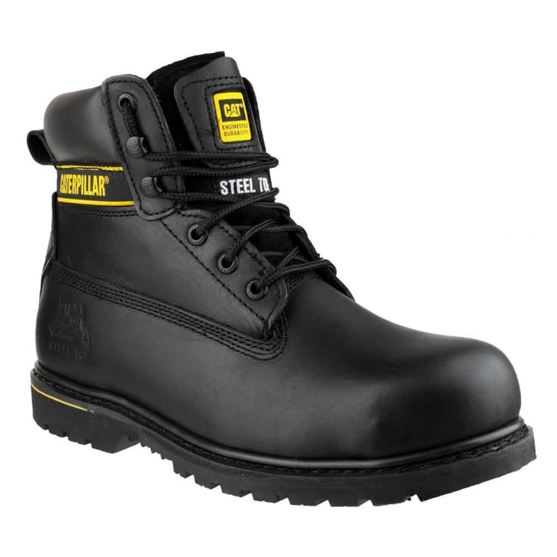Black and gold CAT Holton Steel Toe S3 Leather Lace Up Work Boot