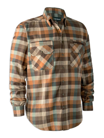 Deerhunter James Tartan Shirt with Suede Patches | Brown Check