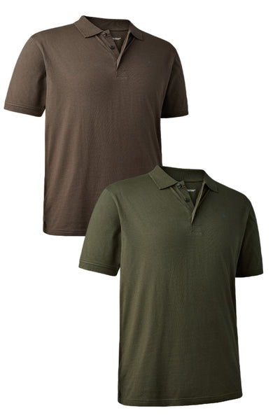 Deerhunter Christian Polo Shirt In Brown Leaf and Green