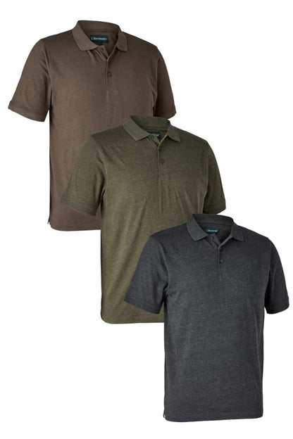 Deerhunter Gunnar Polo Shirt in Adventure Green, Brown Leaf, Dark Grey