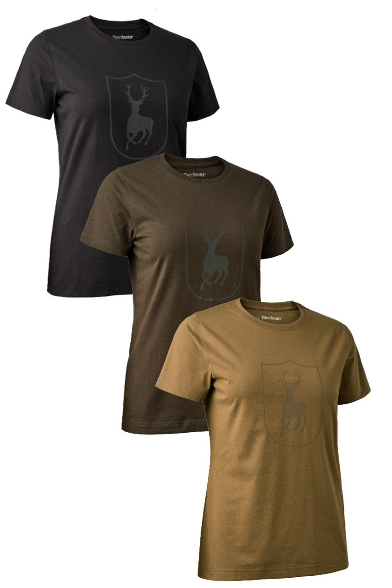 Deerhunter Lady Logo T-Shirt In Black, Fallen Leaf and Butternut