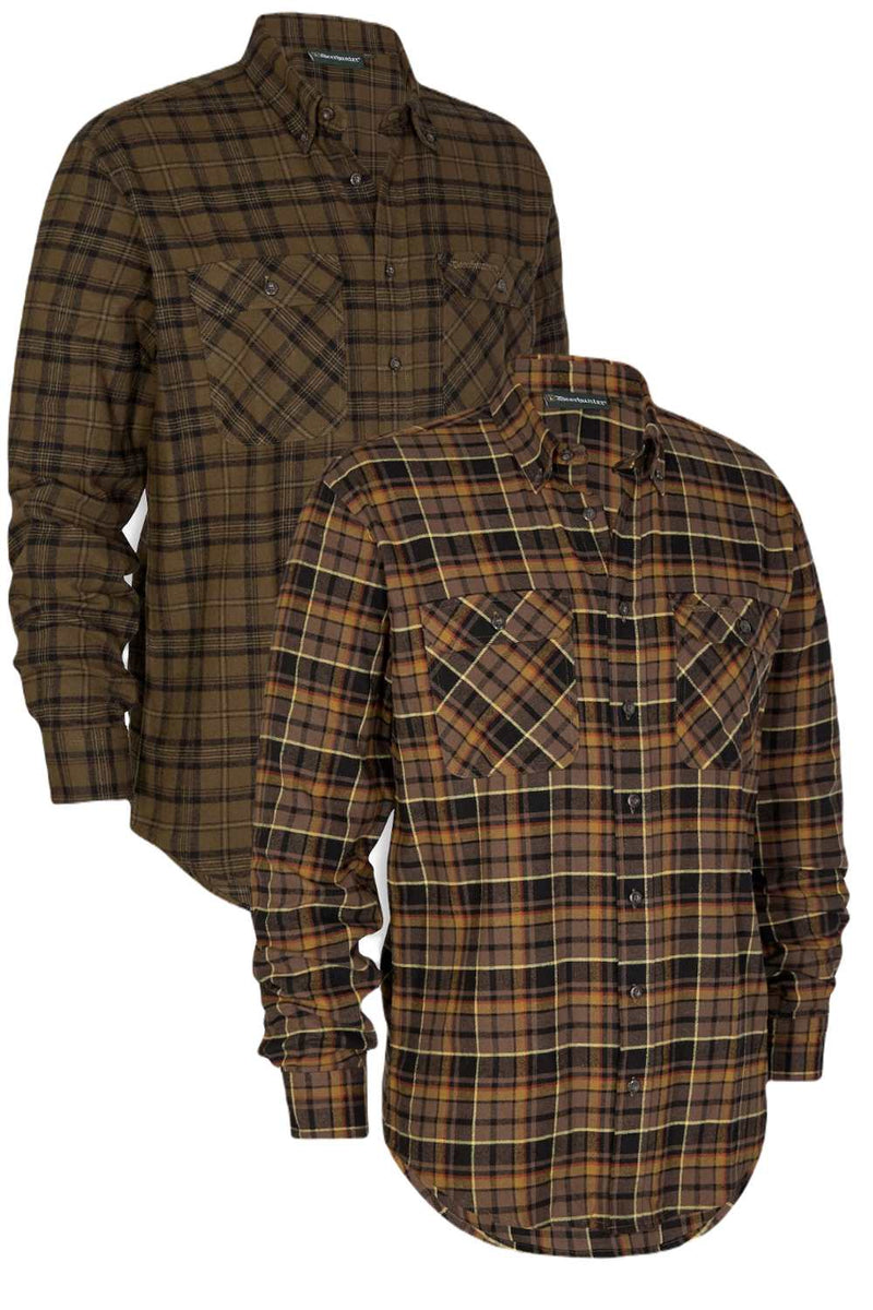 Deerhunter Marvin Cotton Flannel Check Shirt In Green and Brown