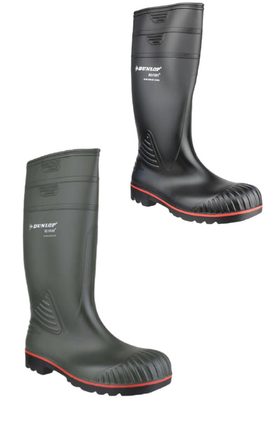 Dunlop Acifort Heavy Duty Full Safety Wellingtons in Black and Green.