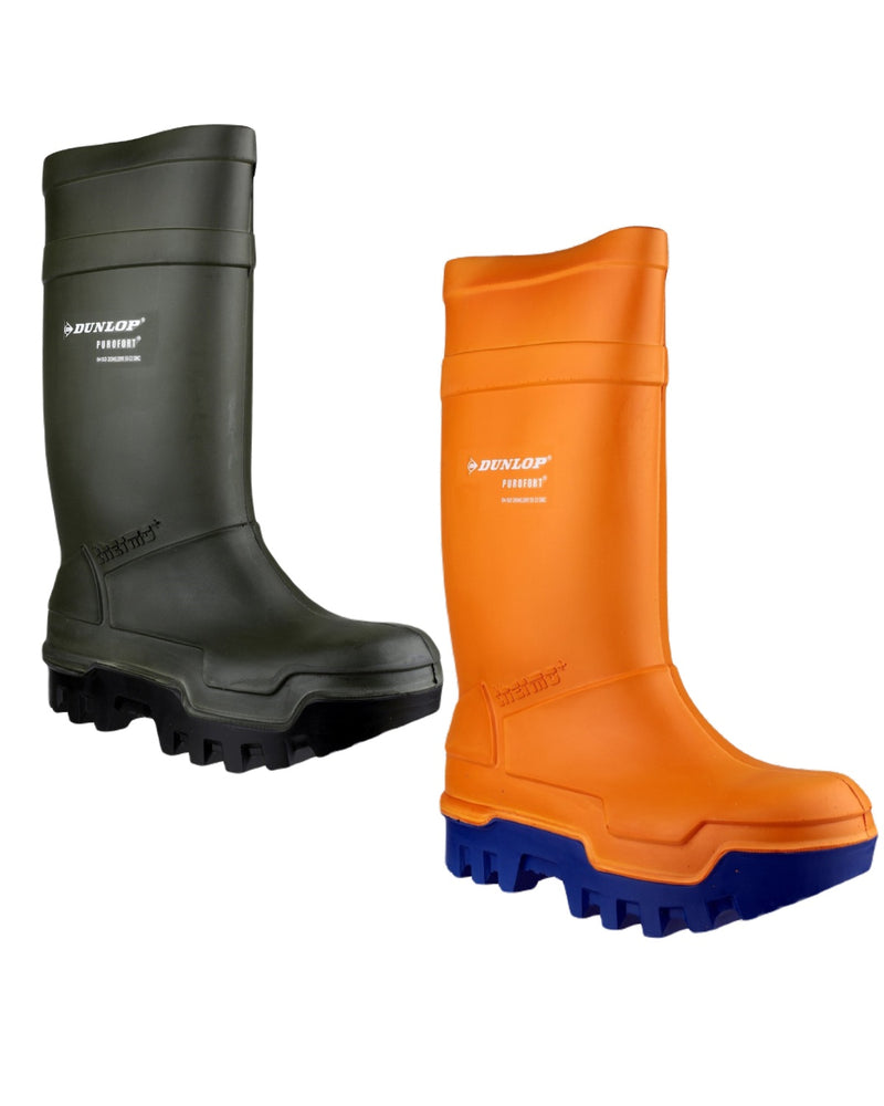 Dunlop Purofort Thermo+ Full Safety Wellington in Orange & Green