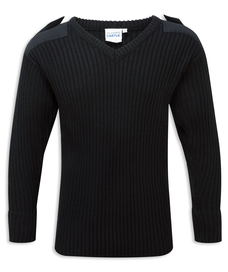 Black Vee Neck Military Style Jumper by Fortress 