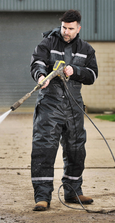 Waterproof oversuit with thermal protection and reflective hi vis strips