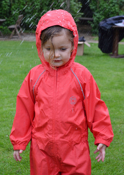 Girl in red Splashaway Rainsuit
