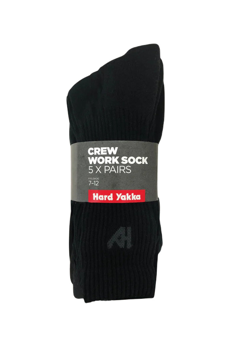 Hard Yakka Mens Crew 5 Pack Worksock in Black