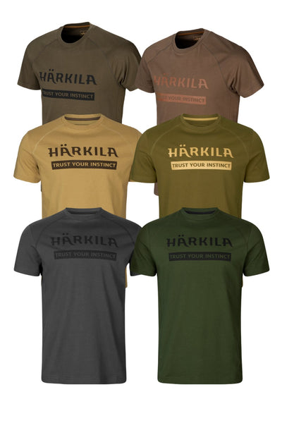 Harkila Logo T-Shirt 2-Pack In Willow Green/Slate Brown, Antique Sand/Dark Olive, Duffel Green/Phantom