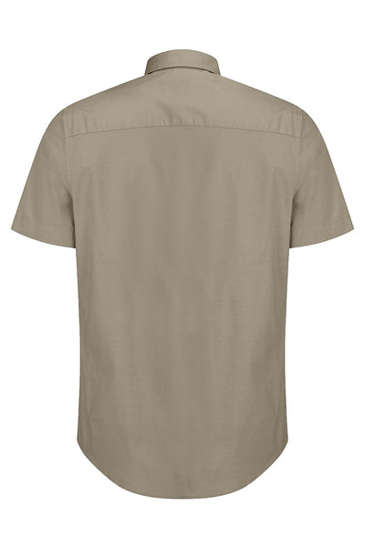 Hoggs of Fife Tolsta Short Sleeve Cotton Stretch Plain Shirt in Olive #colour_olive