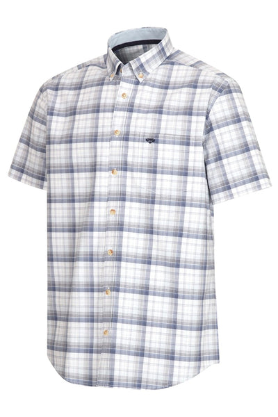 Hoggs Of Fife Tresness Short Sleeve Cotton Stretch Check Shirt in Blue Check #colour_blue-check