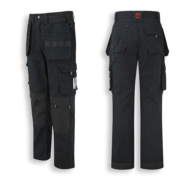 Back and Side View Black Extreme Multi-pocket Tuffstuff Work Trousers