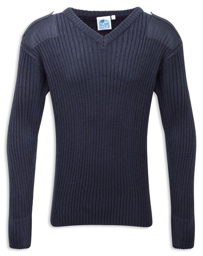 Navy Vee Neck Military Style Jumper by Fortress 
