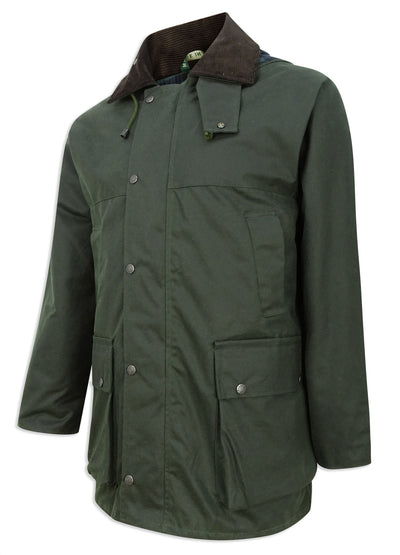 Hoggs of Fife Man's Padded Wax Cotton Jacket in Olive