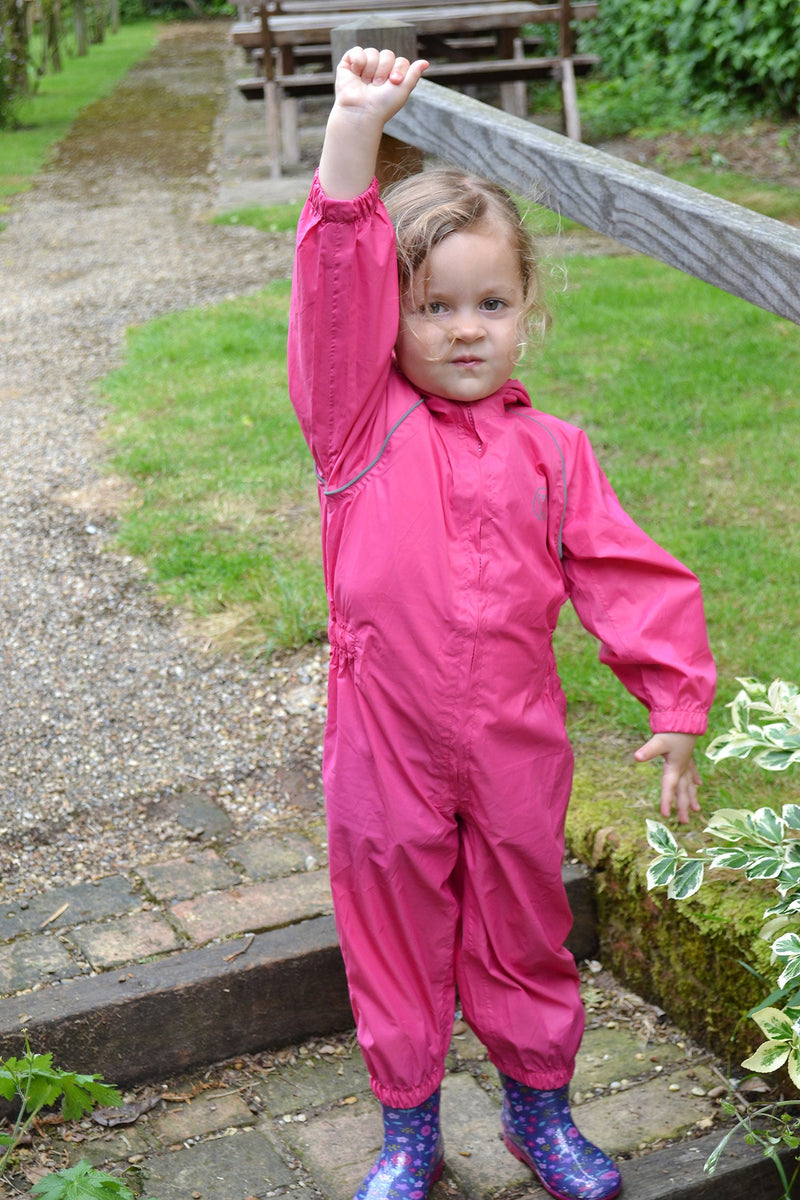 Girl in Pink rainsuit and wellies