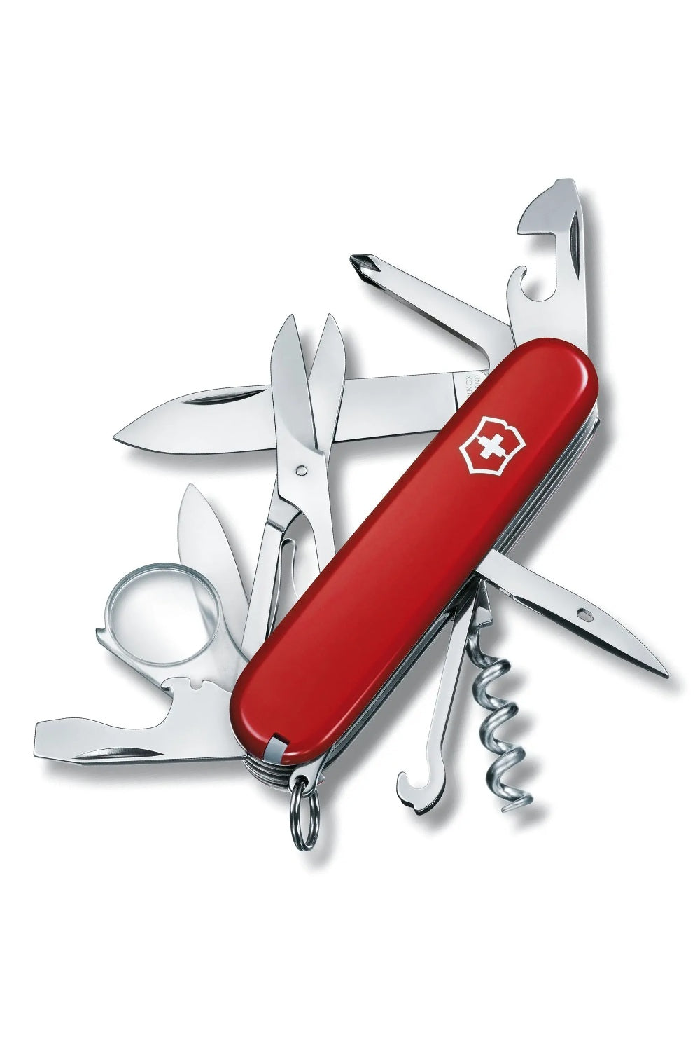 Victorinox Explorer Swiss Army Medium Pocket Knife with Magnifying Glass in Red