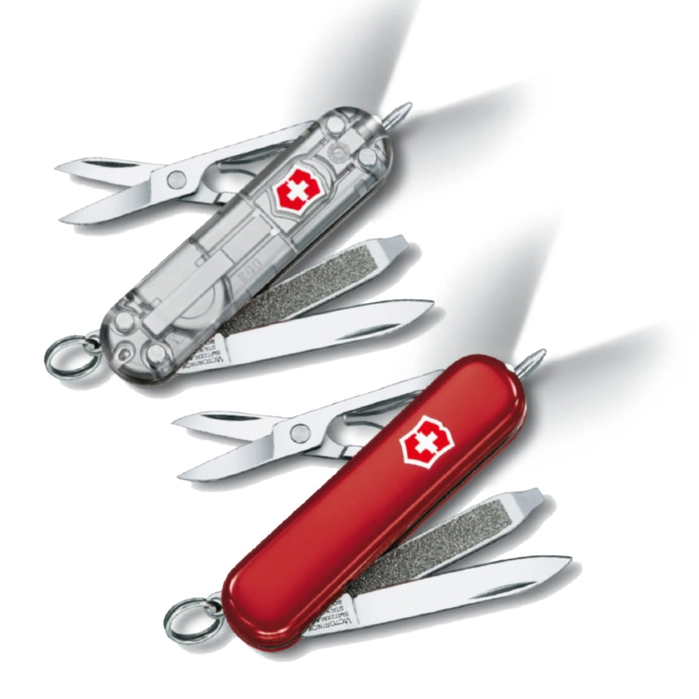 Victorinox Signature Lite Swiss Army Small Pocket Knife with LED Light in Silver, Red