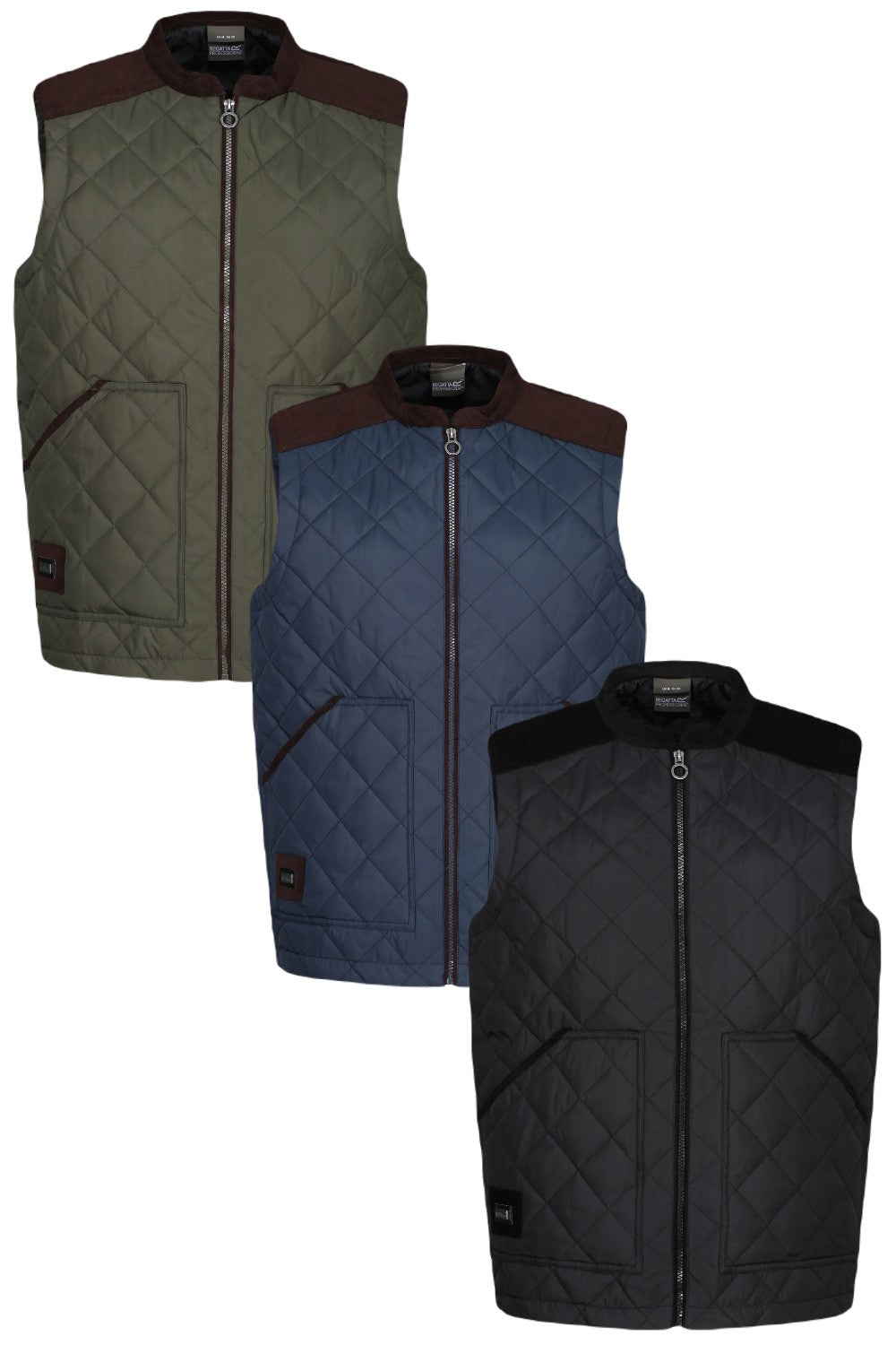 Regatta Moreton Quilted Gilet in Dark Khaki, Navy and Black