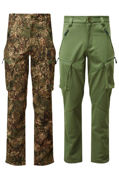 Ridgeline Ascent Softshell Trousers in Dirt Camo and Olive