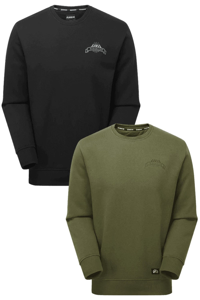 Ridgeline Elements Recycled Crew Neck Jumper in Black and Field Olive