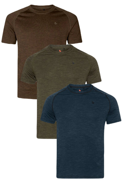 Seeland Mens Active Short Sleeve T-Shirt in Demitasse Brown, Pine Green and Royal Blue