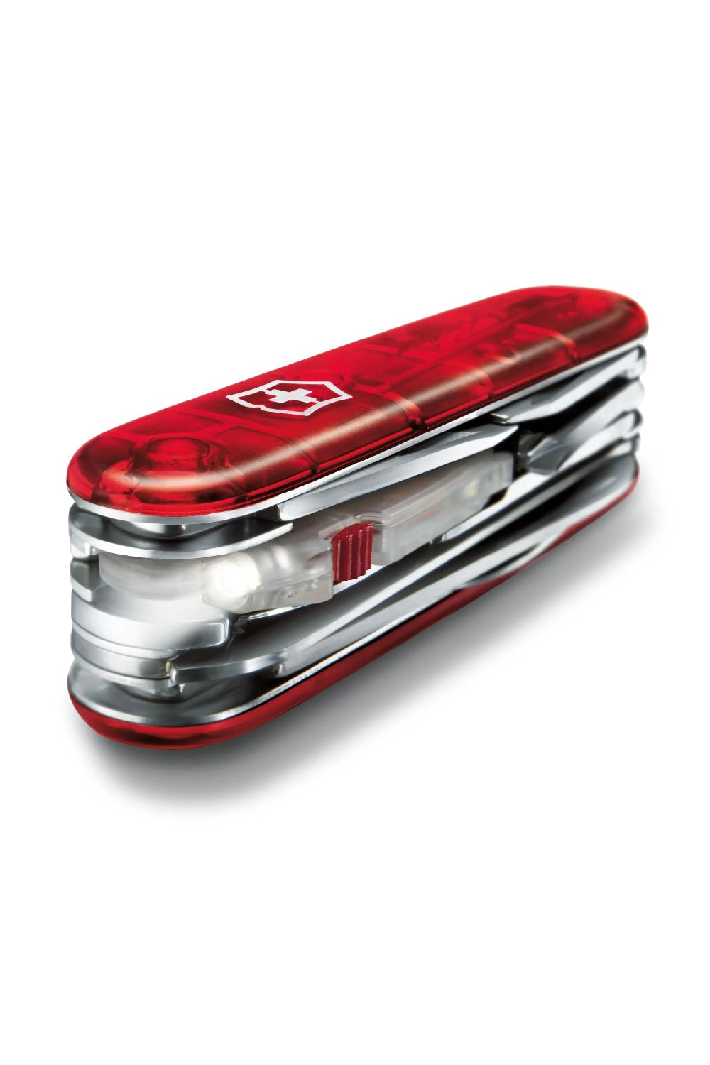 Victorinox Huntsman Lite Swiss Army Medium Pocket Knife with Wood Saw and LED in Red Transparent