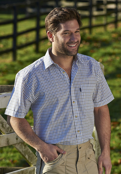 farmer wearing Champion summer Tattersall, the classic country tattersall check shirt with short sleeves, ideal for summer