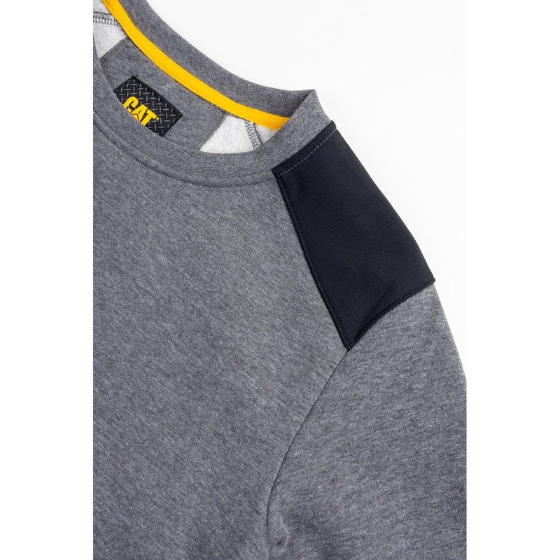 Caterpillar Essentials Crewneck Sweatshirt. in Dark Heather Grey. Collar and Shoulder