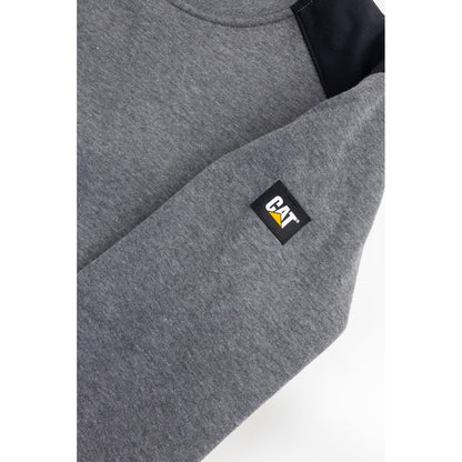 Caterpillar Essentials Crewneck Sweatshirt in Dark Heather Grey. Sleeve