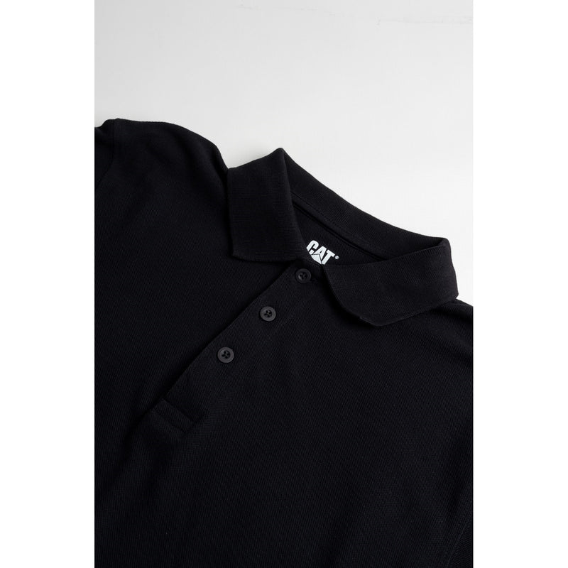 Caterpillar Essentials Polo Shirt. Black. Collar View