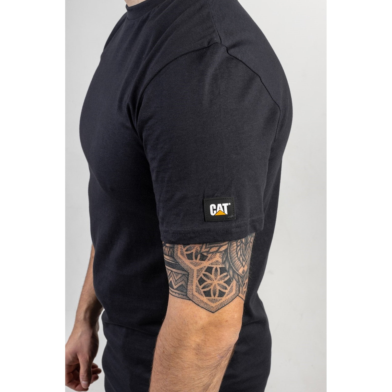 Caterpillar Essentials Short Sleeve T Shirt. Navy. Side View