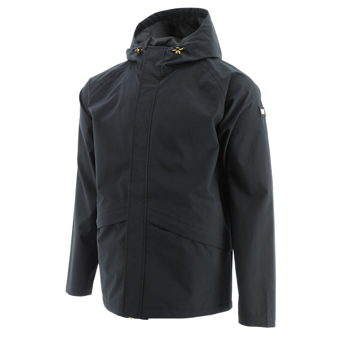 Black coloured Caterpillar Essentials Rain Jacket on white background