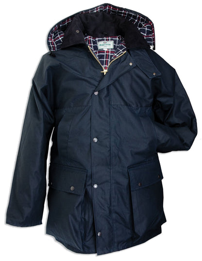 The Hoggs of Fife Padded Waxed Jacket in navy with hood