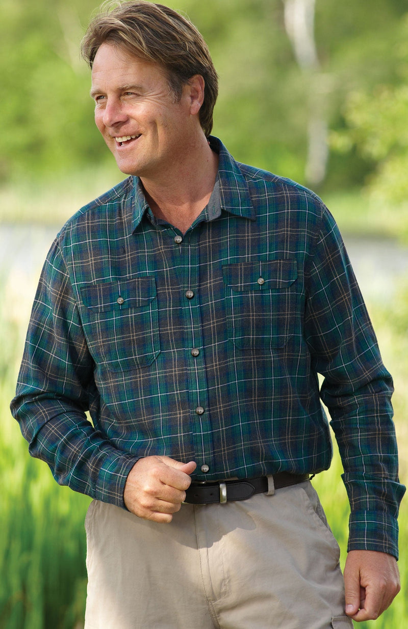 man wearing champion kilbeggan two pocket work shirt in green