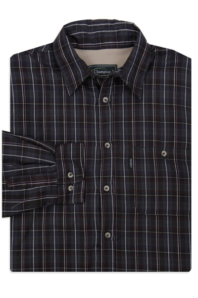 shirt folded in navy tartan Champion Sherborne Shirt Warm Lined Shirt  A country plaid check shirt with a micro fleece lining.