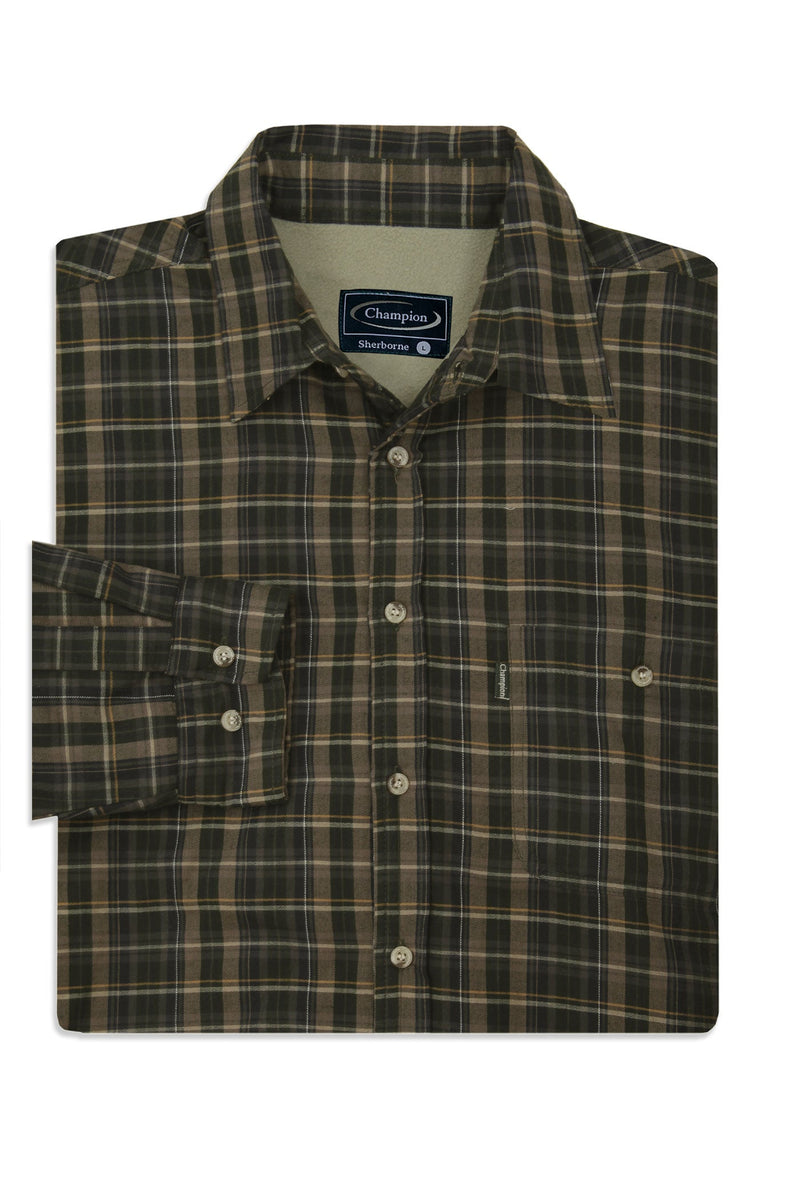 olive tartan Champion Sherborne Shirt Warm Lined Shirt  A country plaid check shirt with a micro fleece lining.